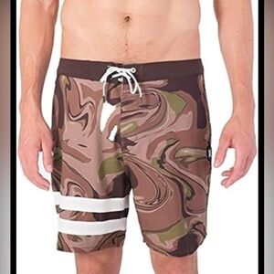 Hurley Brown & Green Camo Print 38” Waist Swim Board Shorts